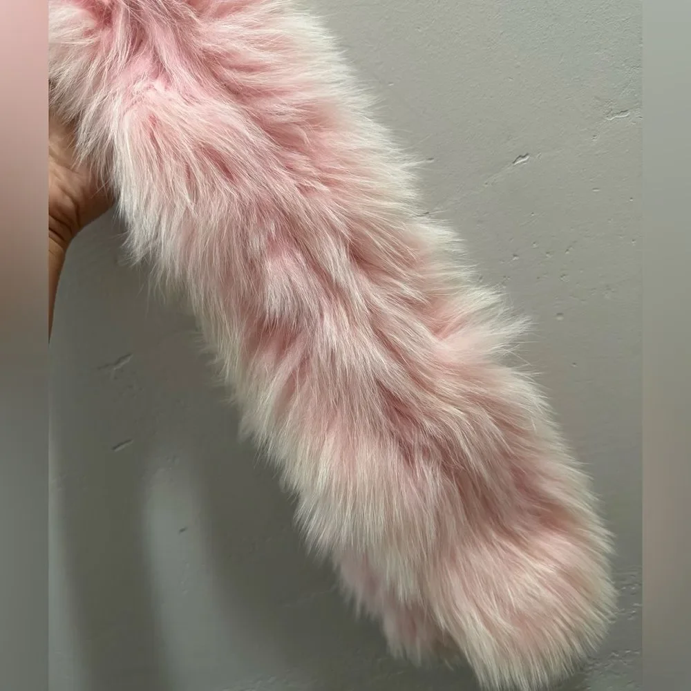 Pink Real Fox Fur Scarf, Soft & Cozy Knitted Fox Fur Scarf, Fox fur Collar